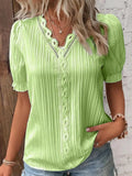 Lace-Patchwork V-Neck Blouse — Women's | Relaxed Fit | Feminine Occasion Wear