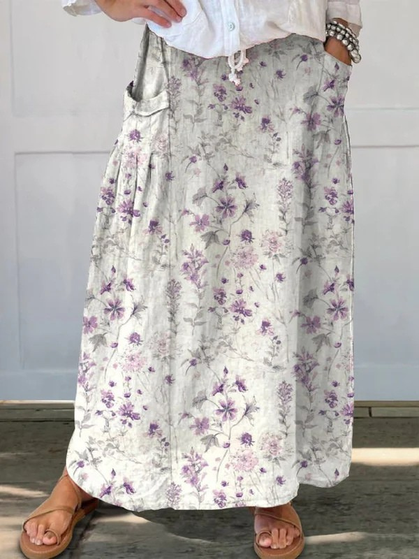 Eloisa — Floral Woven Pocket Midi Skirt | Relaxed A-Line | Feminine Everyday