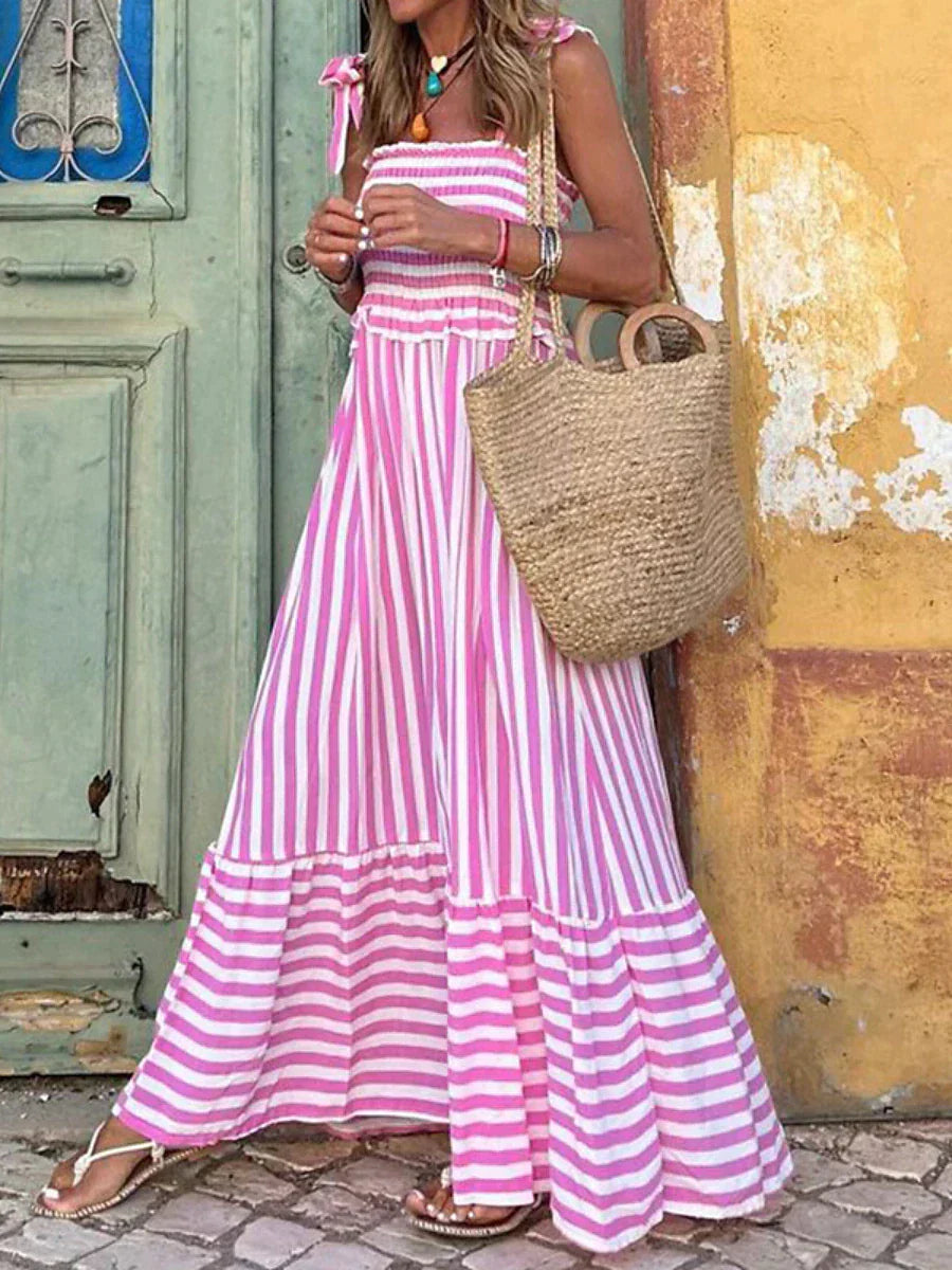 Emilia — Striped Woven Midi Dress | A-Line Silhouette | Fresh & Feminine