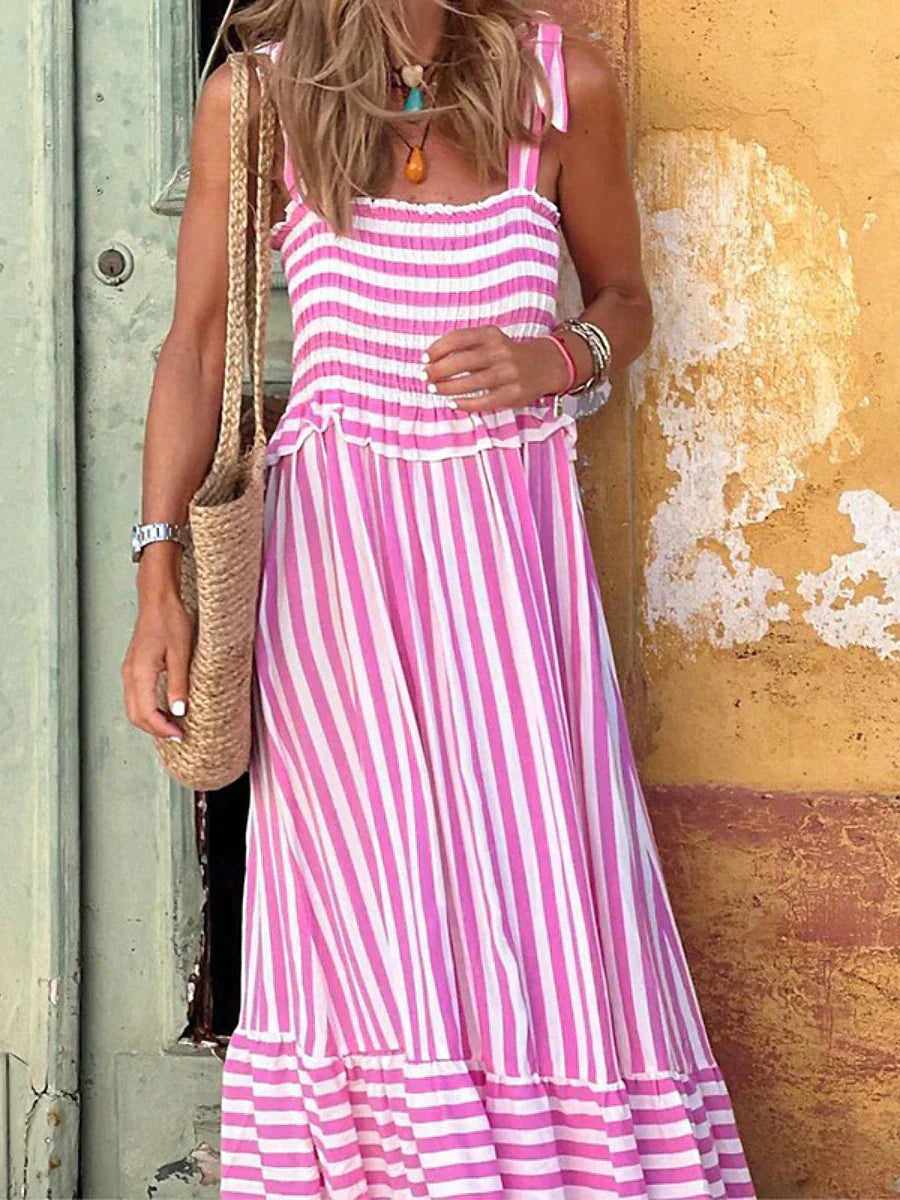 Emilia — Striped Woven Midi Dress | A-Line Silhouette | Fresh & Feminine