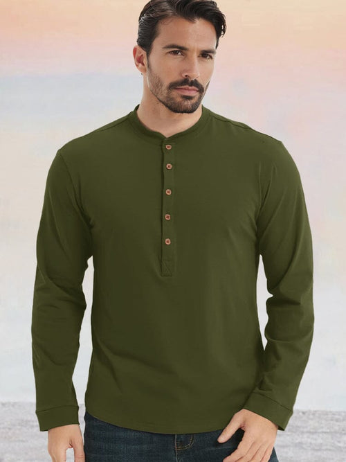 100% Cotton Henley Shirt — Men's | Relaxed Fit | Clean Everyday Staple