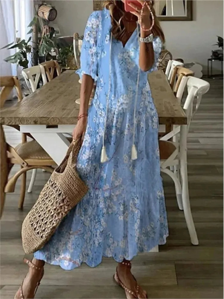 Drawstring Linen-Look Maxi Dress — Women's | Relaxed Fit | Summer Essential