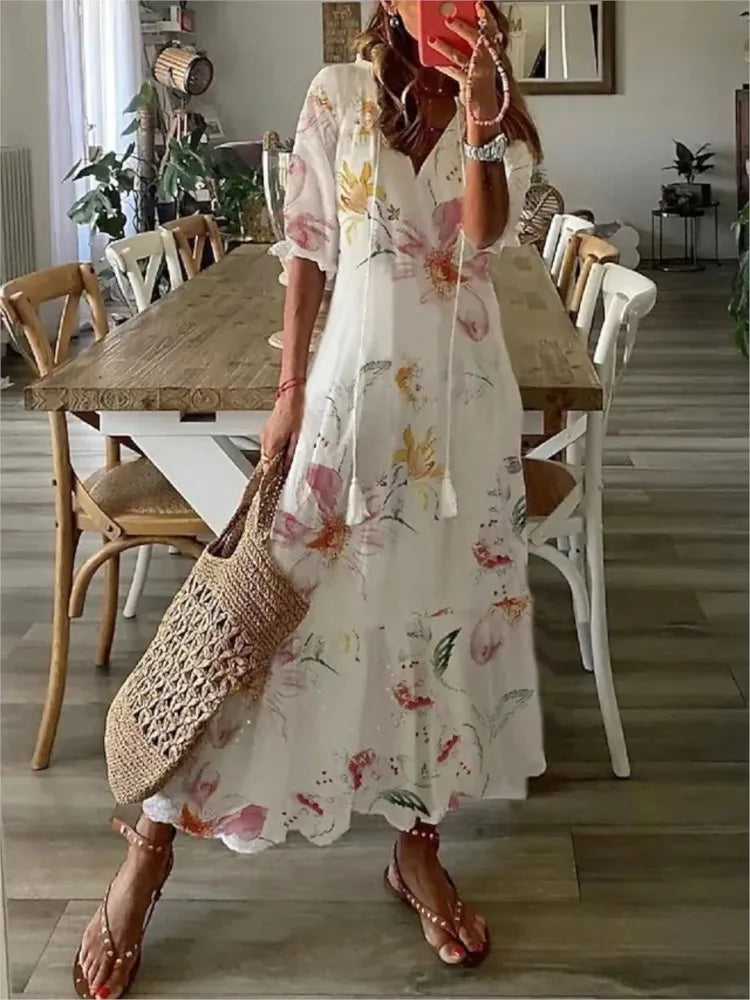 Drawstring Linen-Look Maxi Dress — Women's | Relaxed Fit | Summer Essential
