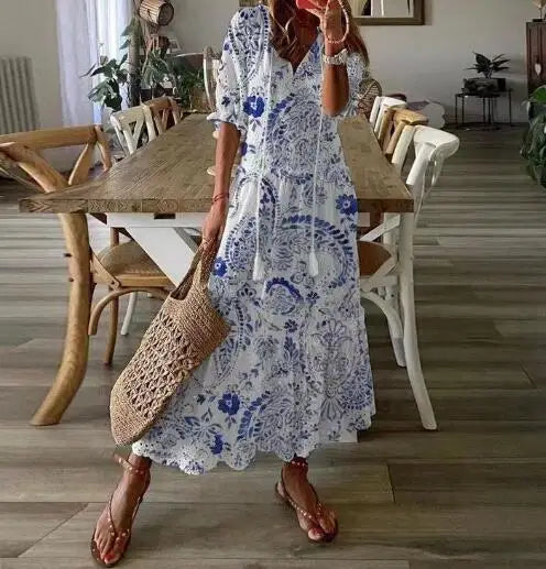 Drawstring Linen-Look Maxi Dress — Women's | Relaxed Fit | Summer Essential