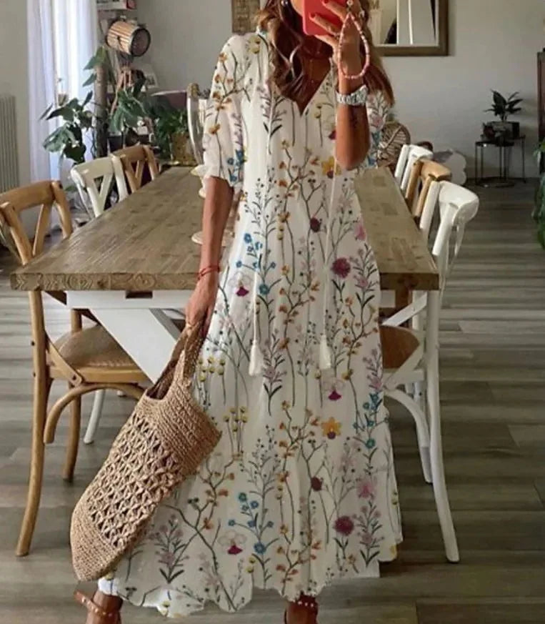 Drawstring Linen-Look Maxi Dress — Women's | Relaxed Fit | Summer Essential