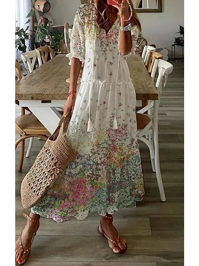 Drawstring Linen-Look Maxi Dress — Women's | Relaxed Fit | Summer Essential