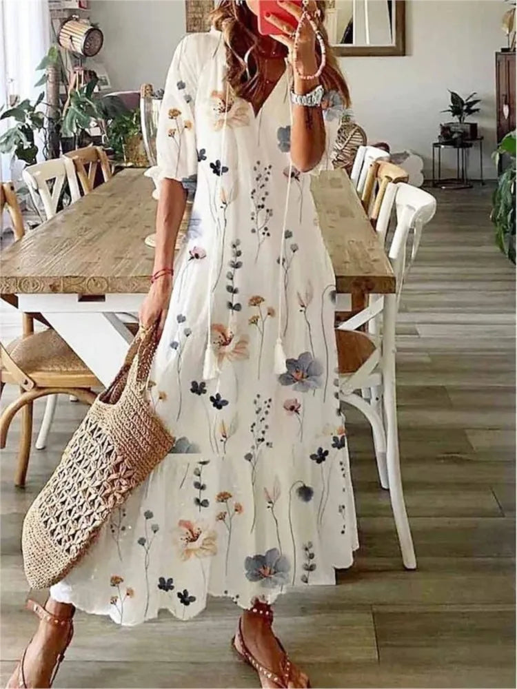 Drawstring Linen-Look Maxi Dress — Women's | Relaxed Fit | Summer Essential
