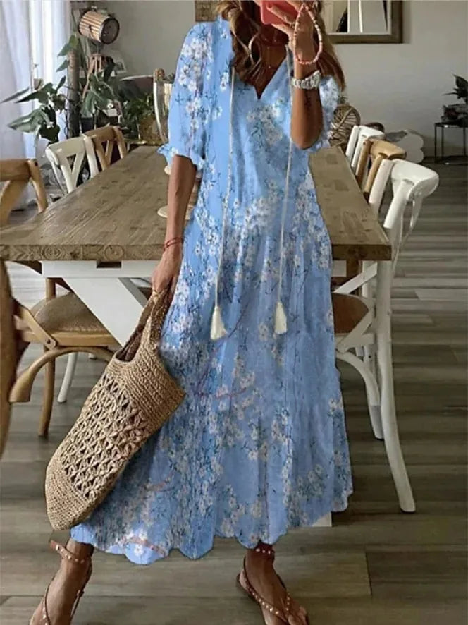 Drawstring Linen-Look Maxi Dress — Women's | Relaxed Fit | Summer Essential