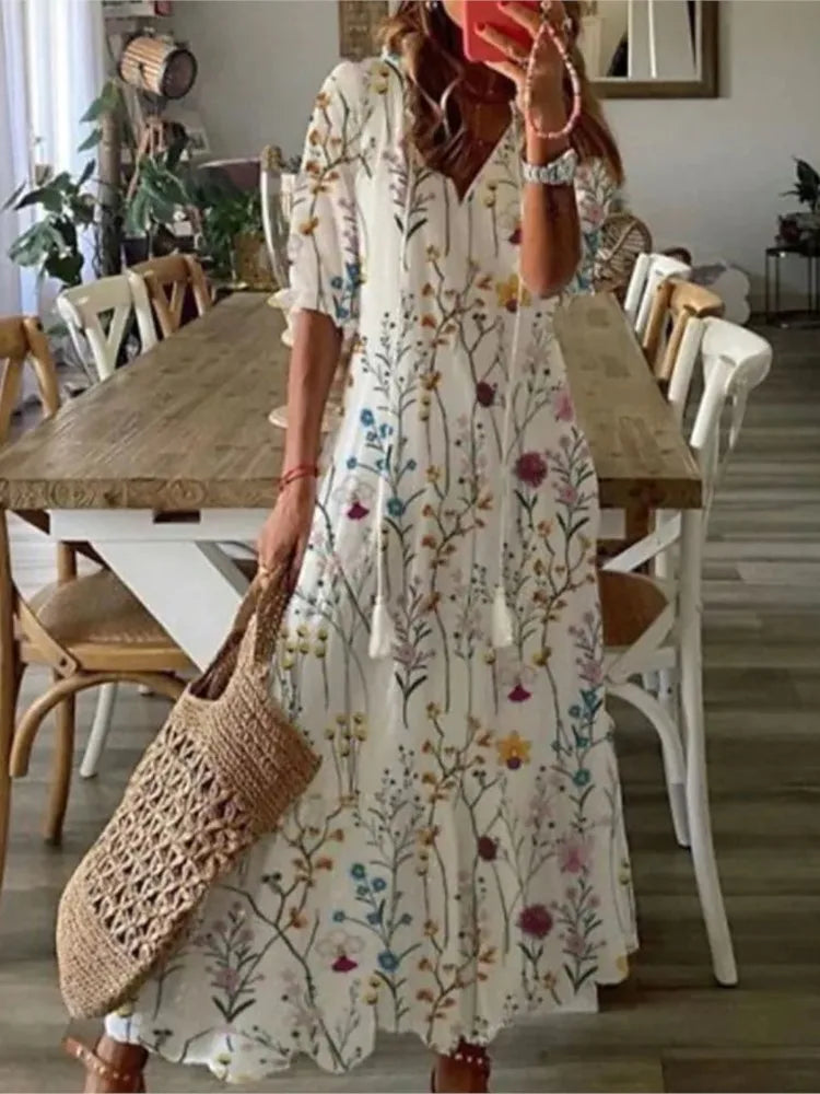 Drawstring Linen-Look Maxi Dress — Women's | Relaxed Fit | Summer Essential