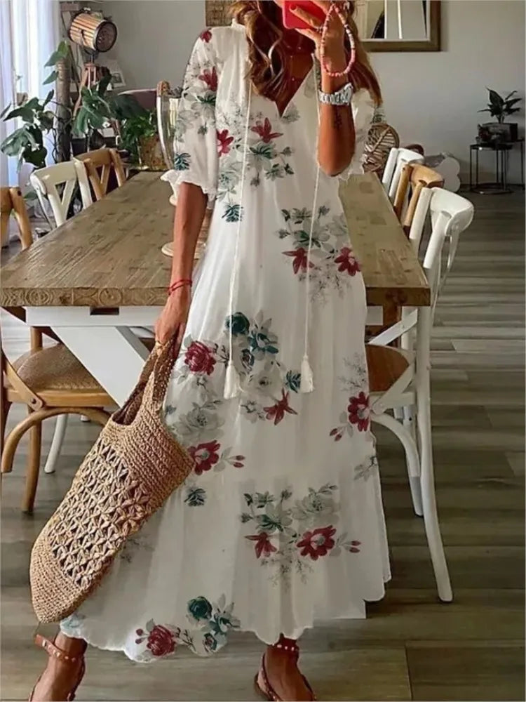 Drawstring Linen-Look Maxi Dress — Women's | Relaxed Fit | Summer Essential