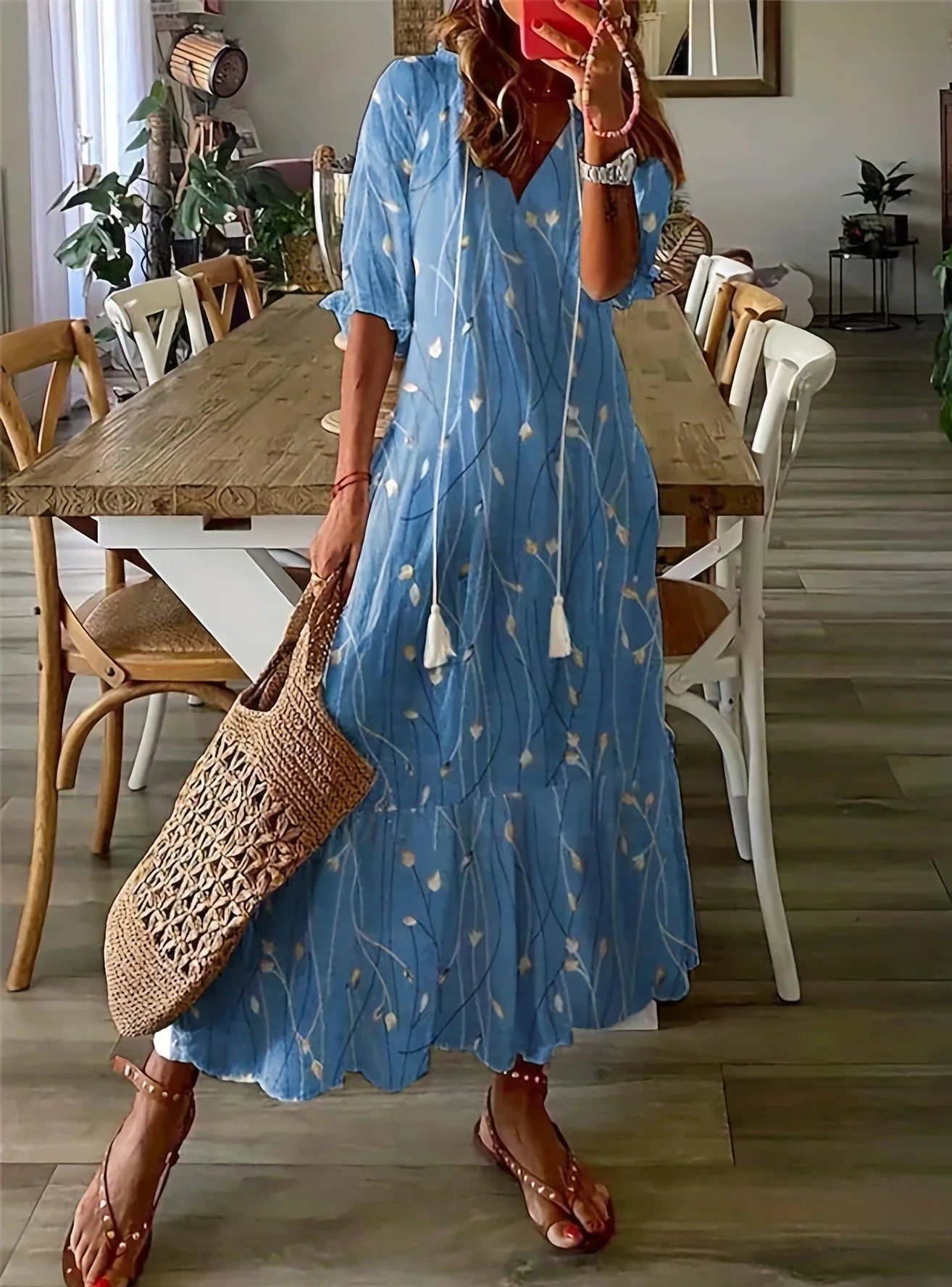 Drawstring Linen-Look Maxi Dress — Women's | Relaxed Fit | Summer Essential