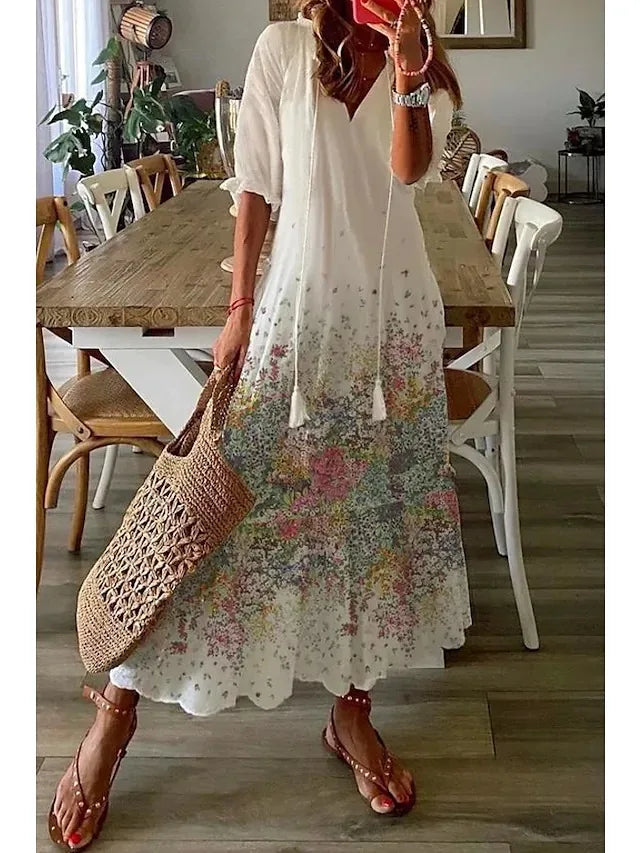 Drawstring Linen-Look Maxi Dress — Women's | Relaxed Fit | Summer Essential