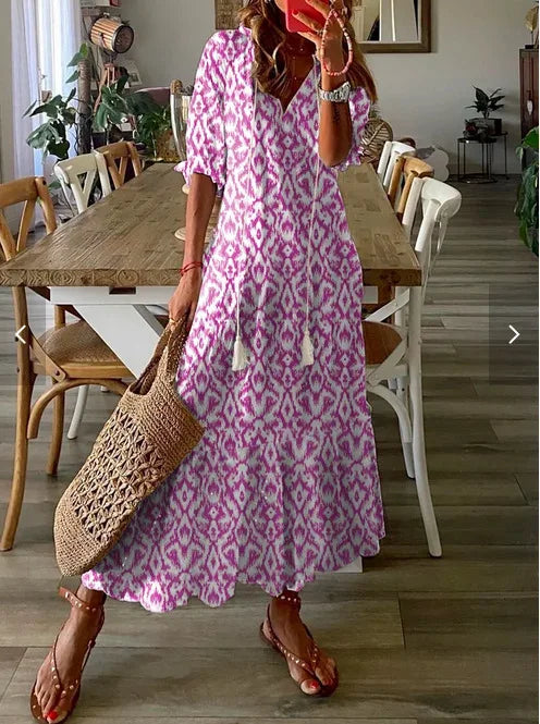 Drawstring Linen-Look Maxi Dress — Women's | Relaxed Fit | Summer Essential