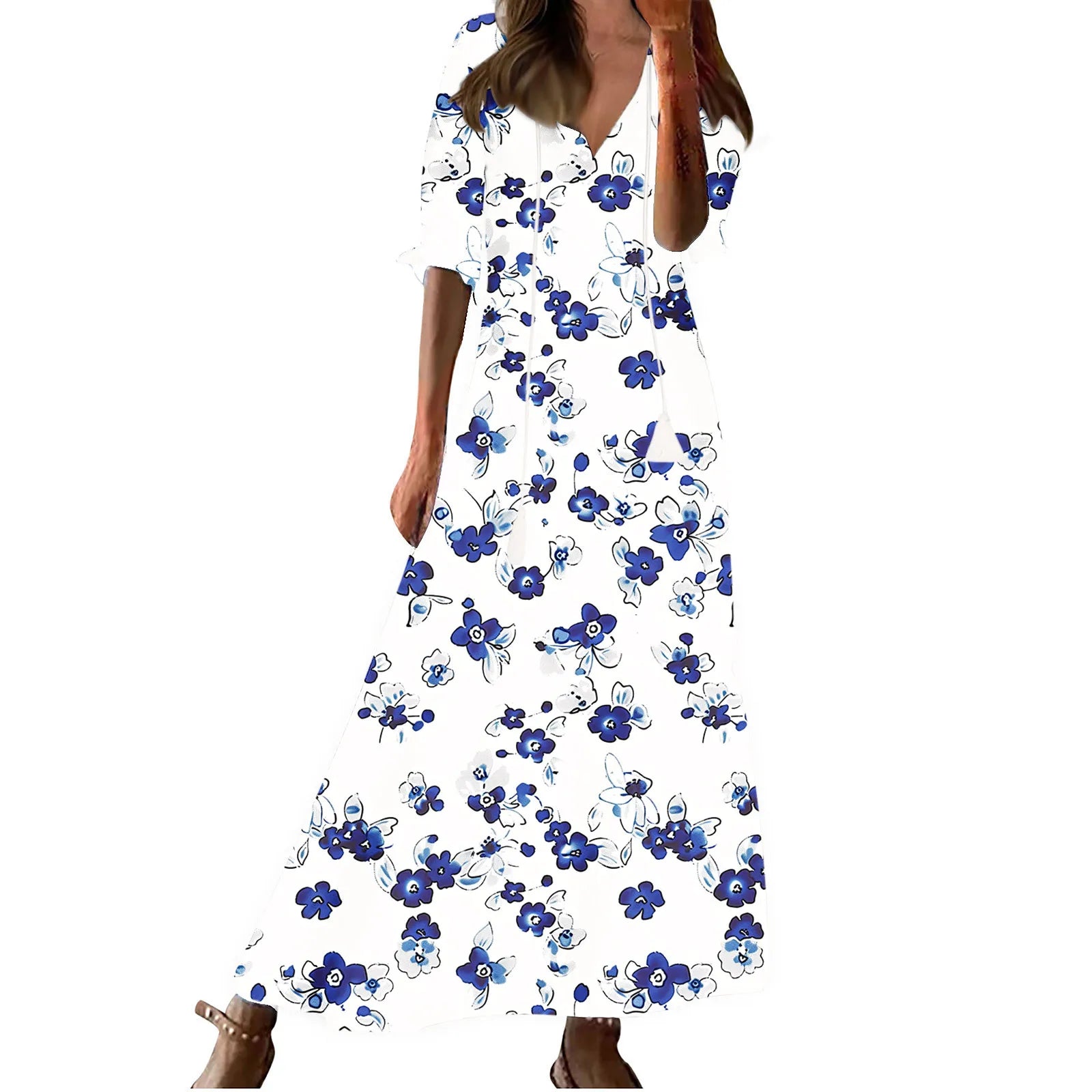 Drawstring Linen-Look Maxi Dress — Women's | Relaxed Fit | Summer Essential