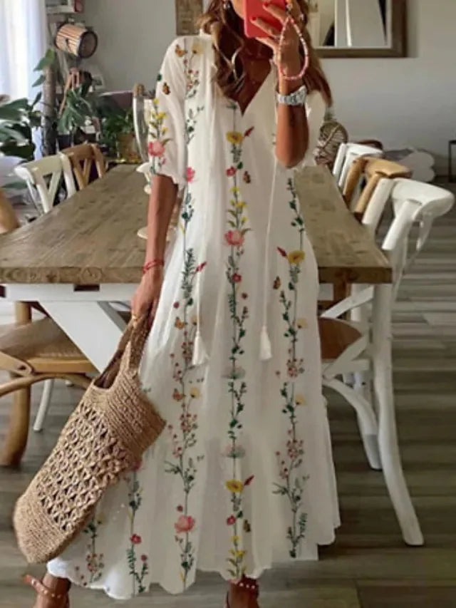 Drawstring Linen-Look Maxi Dress — Women's | Relaxed Fit | Summer Essential