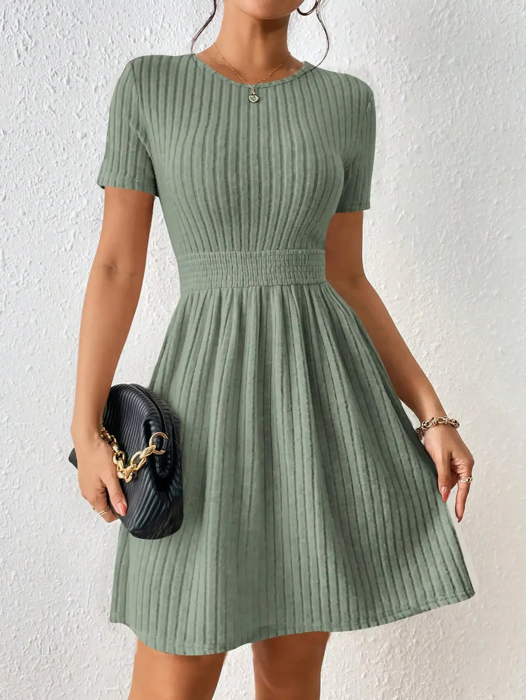 Ribbed Knit A-Line Dress — Women's | Fitted Stretch Silhouette | Textured Everyday