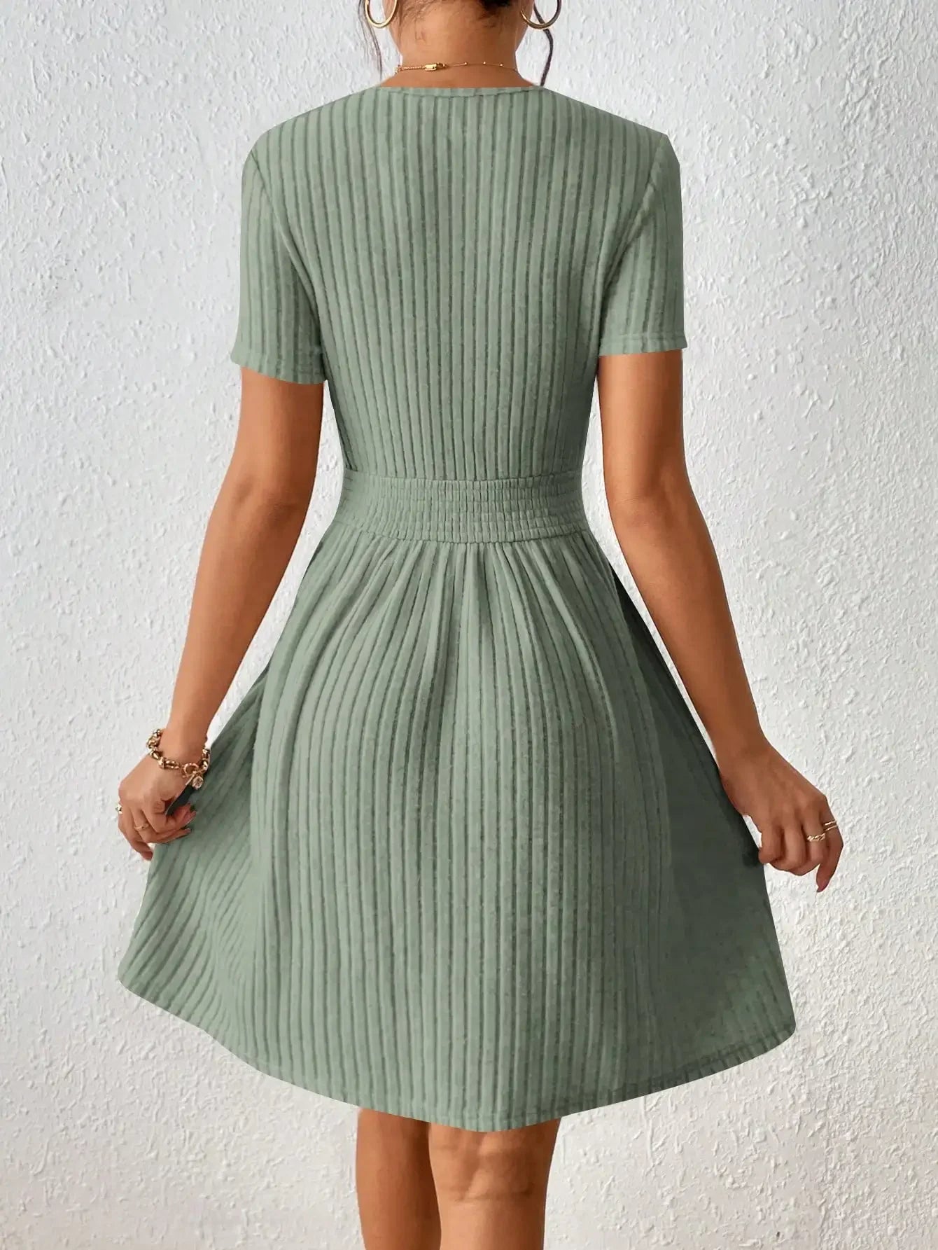 Ribbed Knit A-Line Dress — Women's | Fitted Stretch Silhouette | Textured Everyday