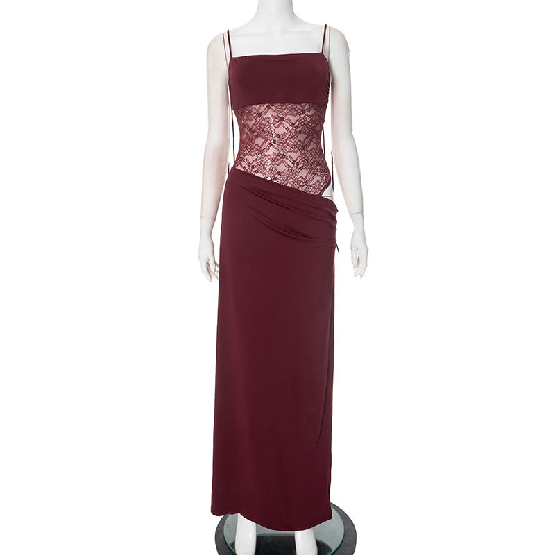 Felicia — Lace-Detail Woven Maxi Dress | Delicate Trim | Romantic Elegance