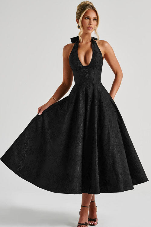 Genevieve — Jacquard Halter Maxi Dress | Textured Woven | Luxe Resort