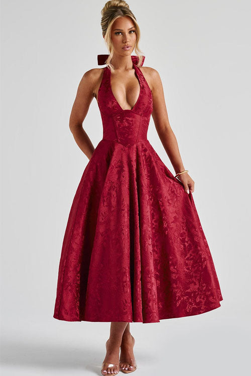 Genevieve — Jacquard Halter Maxi Dress | Textured Woven | Luxe Resort