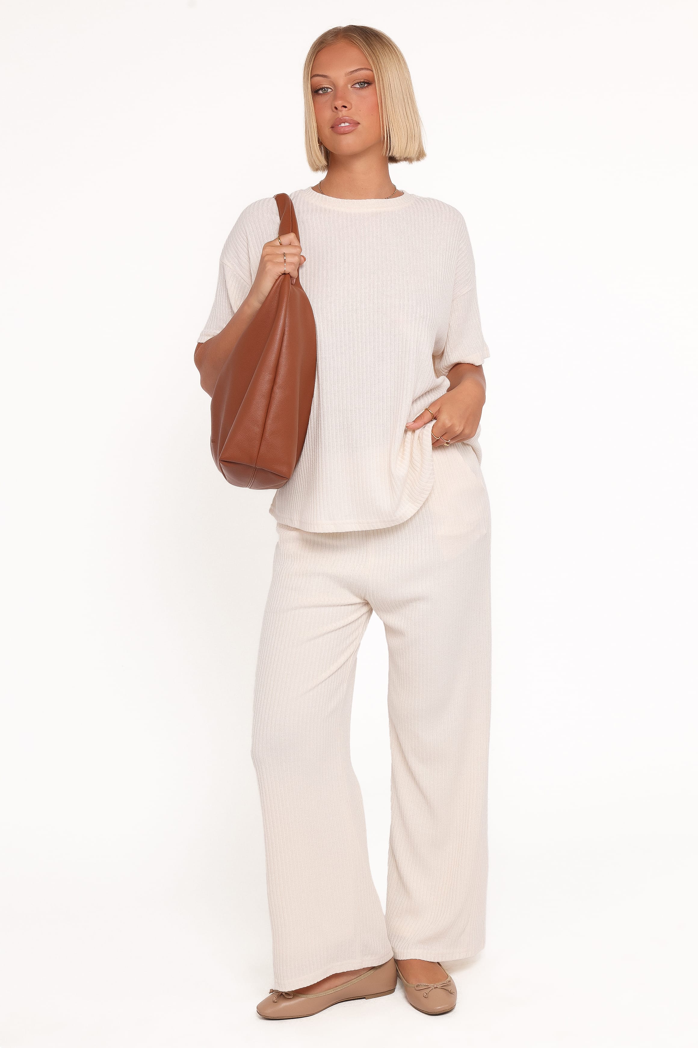 Granger — Ribbed Knit Wide-Leg Trousers | Stretch Fit | Neutral Everyday