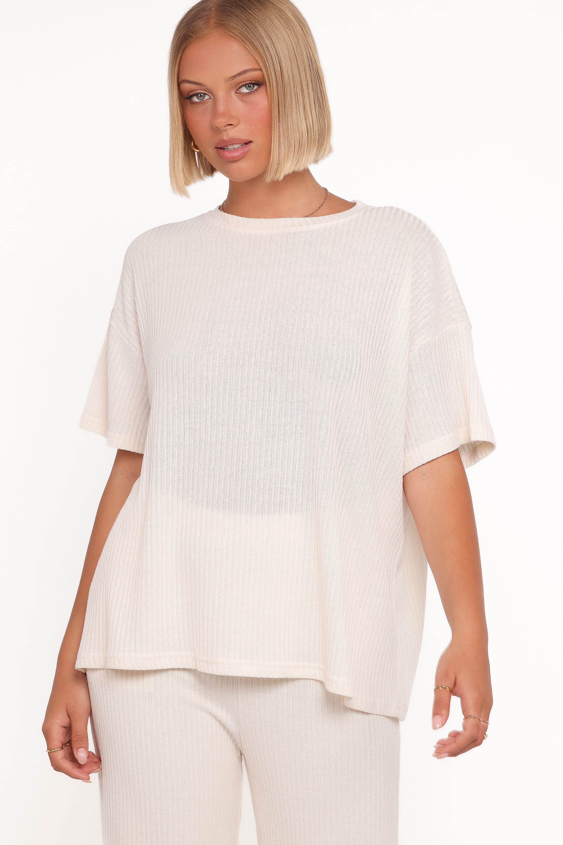 Granger — Ribbed Knit Wide-Leg Trousers | Stretch Fit | Neutral Everyday