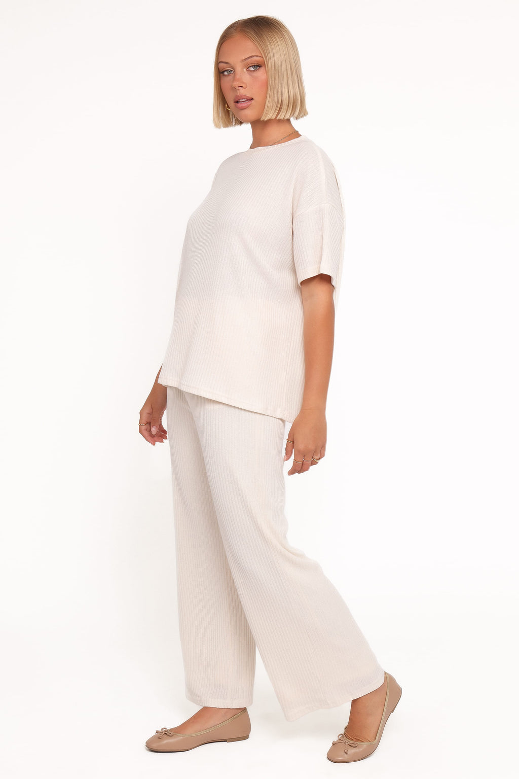 Granger — Ribbed Knit Wide-Leg Trousers | Stretch Fit | Neutral Everyday