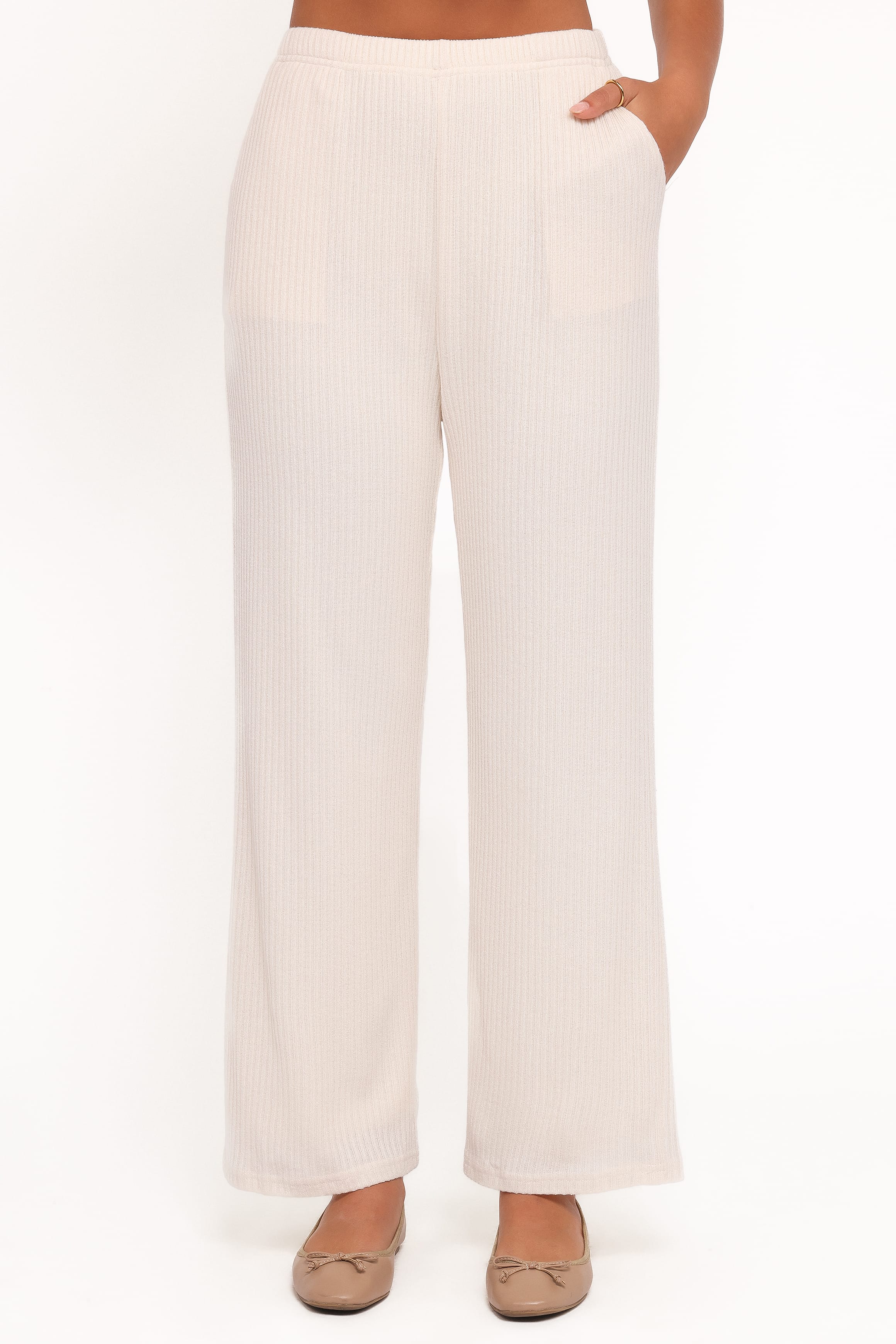 Granger — Ribbed Knit Wide-Leg Trousers | Stretch Fit | Neutral Everyday