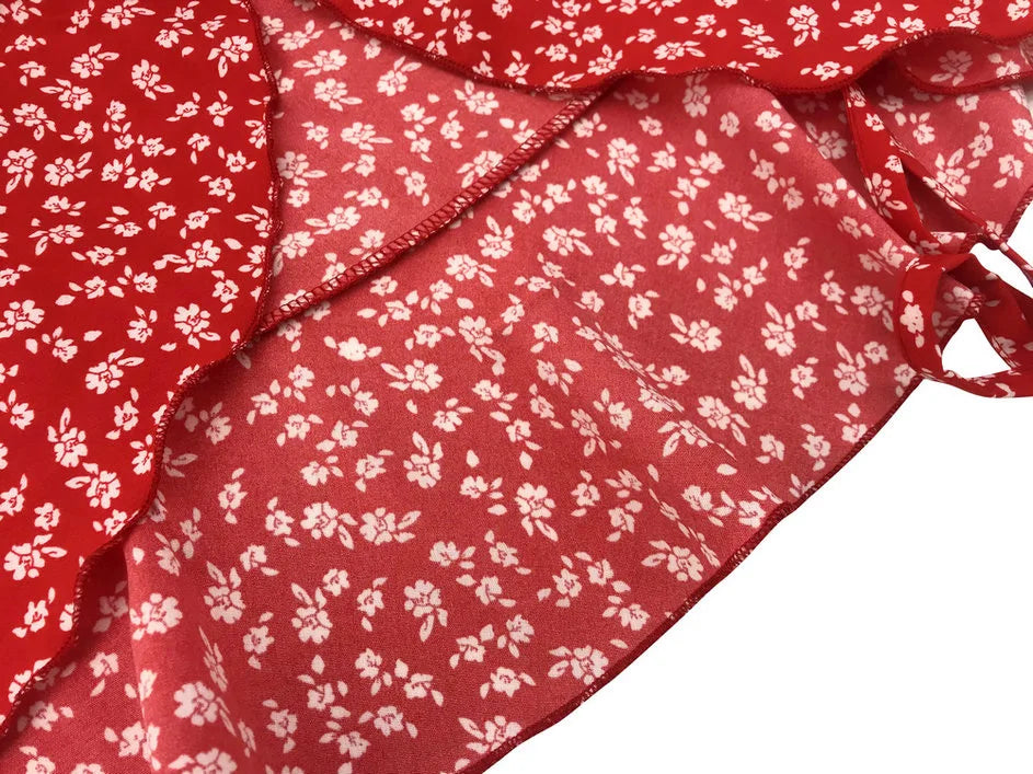 Floral Ruffle Wrap Woven Mini Dress — Women's | Adjustable Wrap Fit | Feminine Occasion