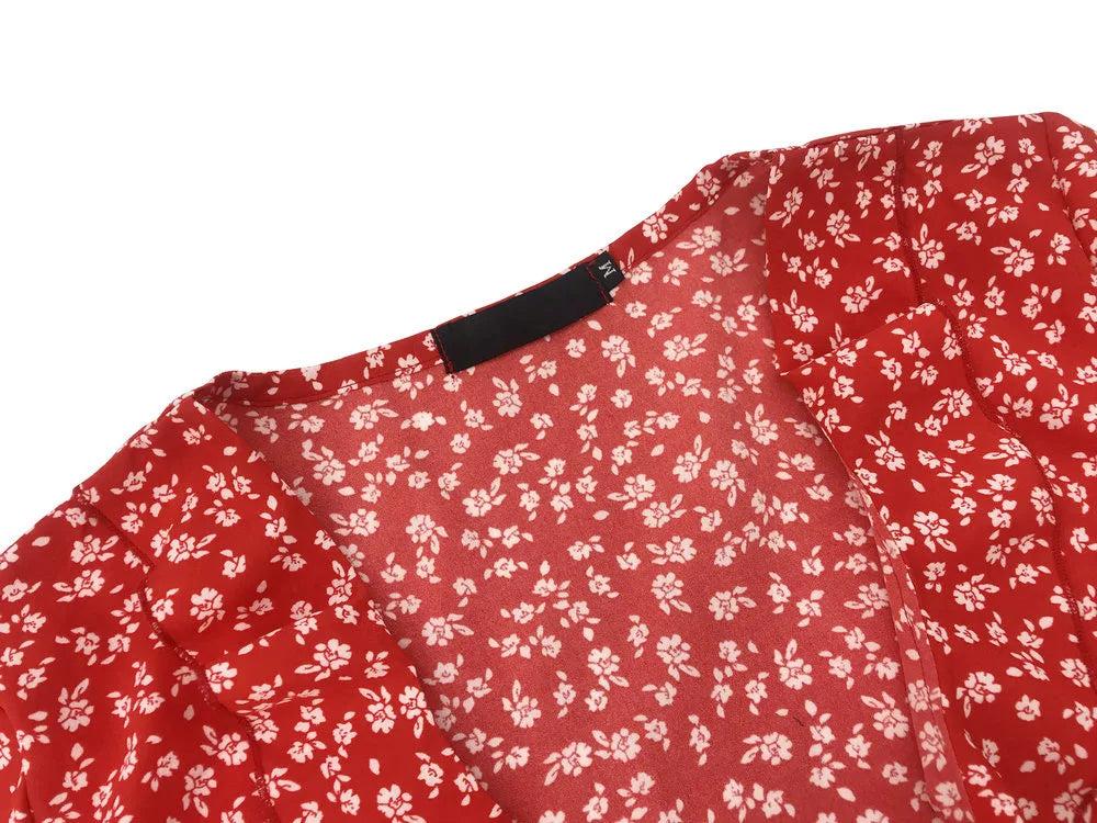Floral Ruffle Wrap Woven Mini Dress — Women's | Adjustable Wrap Fit | Feminine Occasion