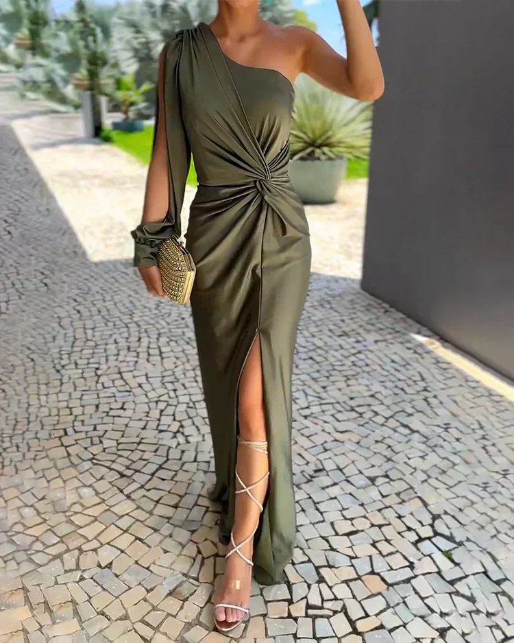 Isabella — Pleated Woven Midi Dress | Soft Drape | Feminine & Refined