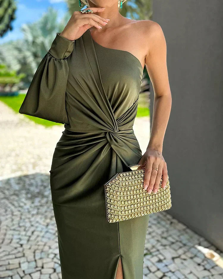 Isabella — Pleated Woven Midi Dress | Soft Drape | Feminine & Refined