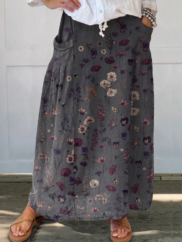 Ivy — Botanical Print Woven Pocket Skirt | Elastic Waist | Garden-Inspired