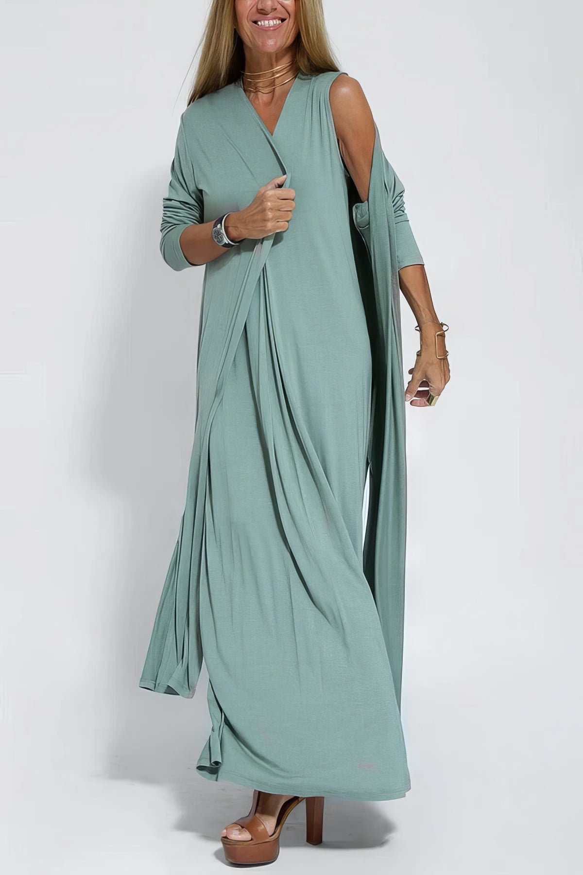 Juno — Woven Dress & Knit Cardigan Set | Layered Look | Smart Casual