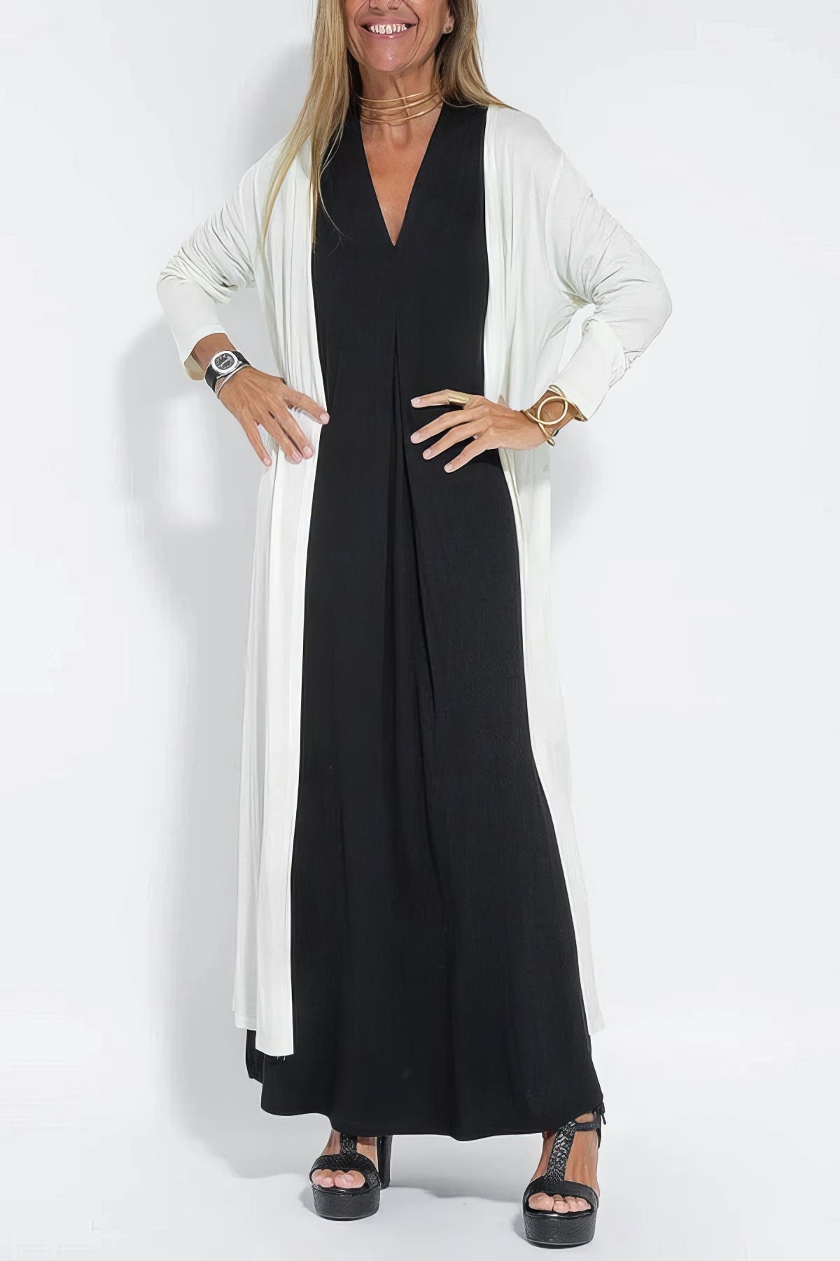 Juno — Woven Dress & Knit Cardigan Set | Layered Look | Smart Casual