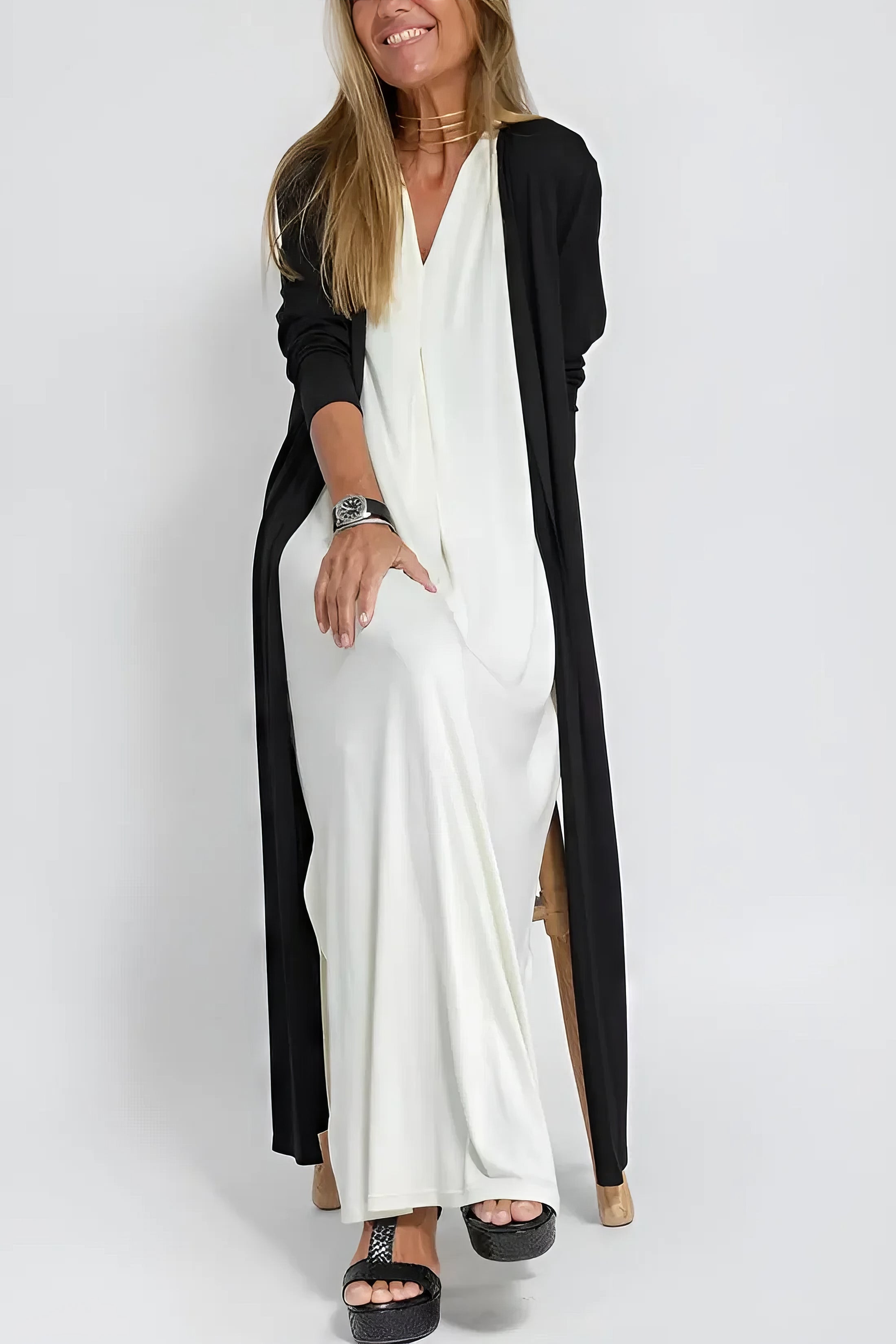 Juno — Woven Dress & Knit Cardigan Set | Layered Look | Smart Casual