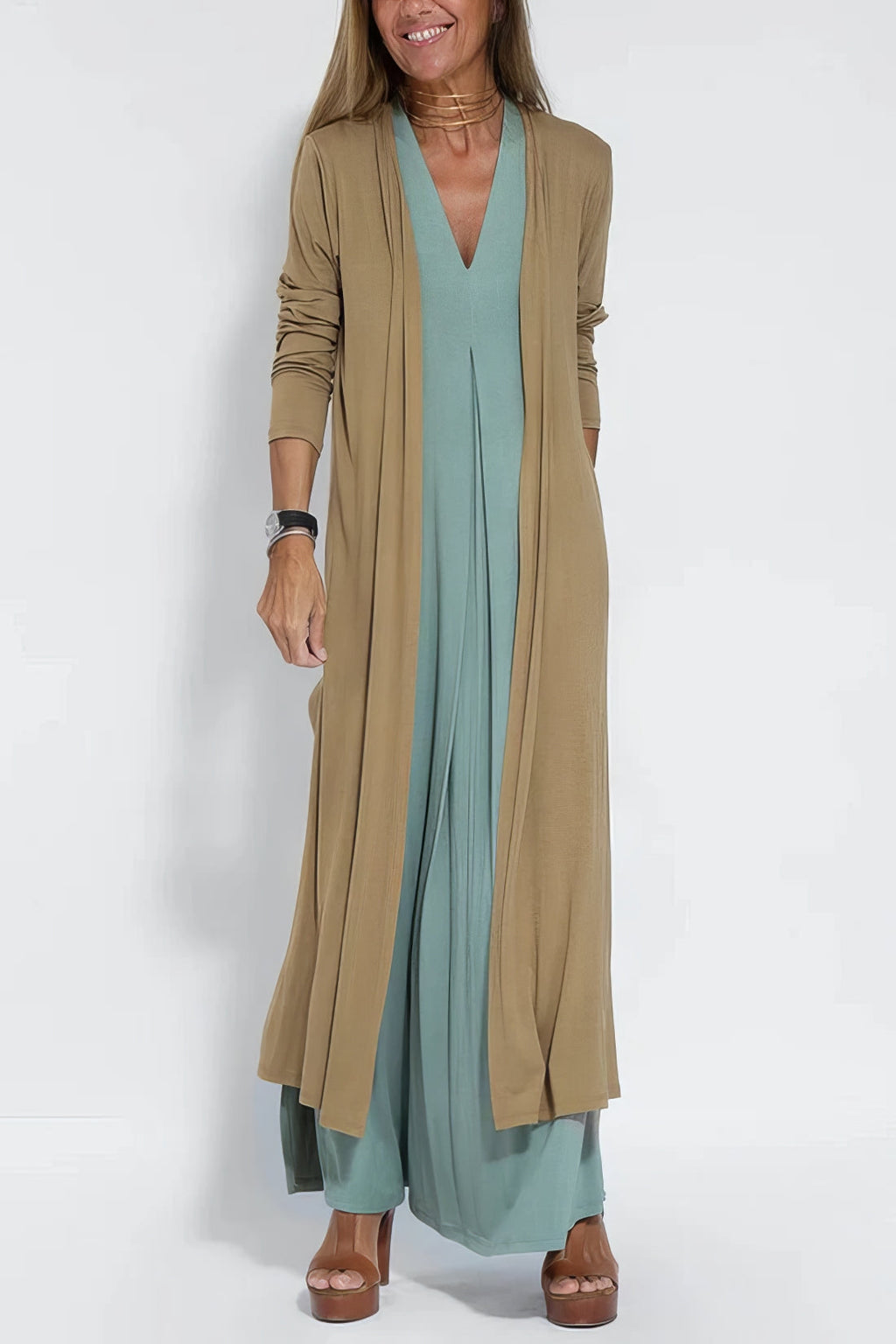 Juno — Woven Dress & Knit Cardigan Set | Layered Look | Smart Casual
