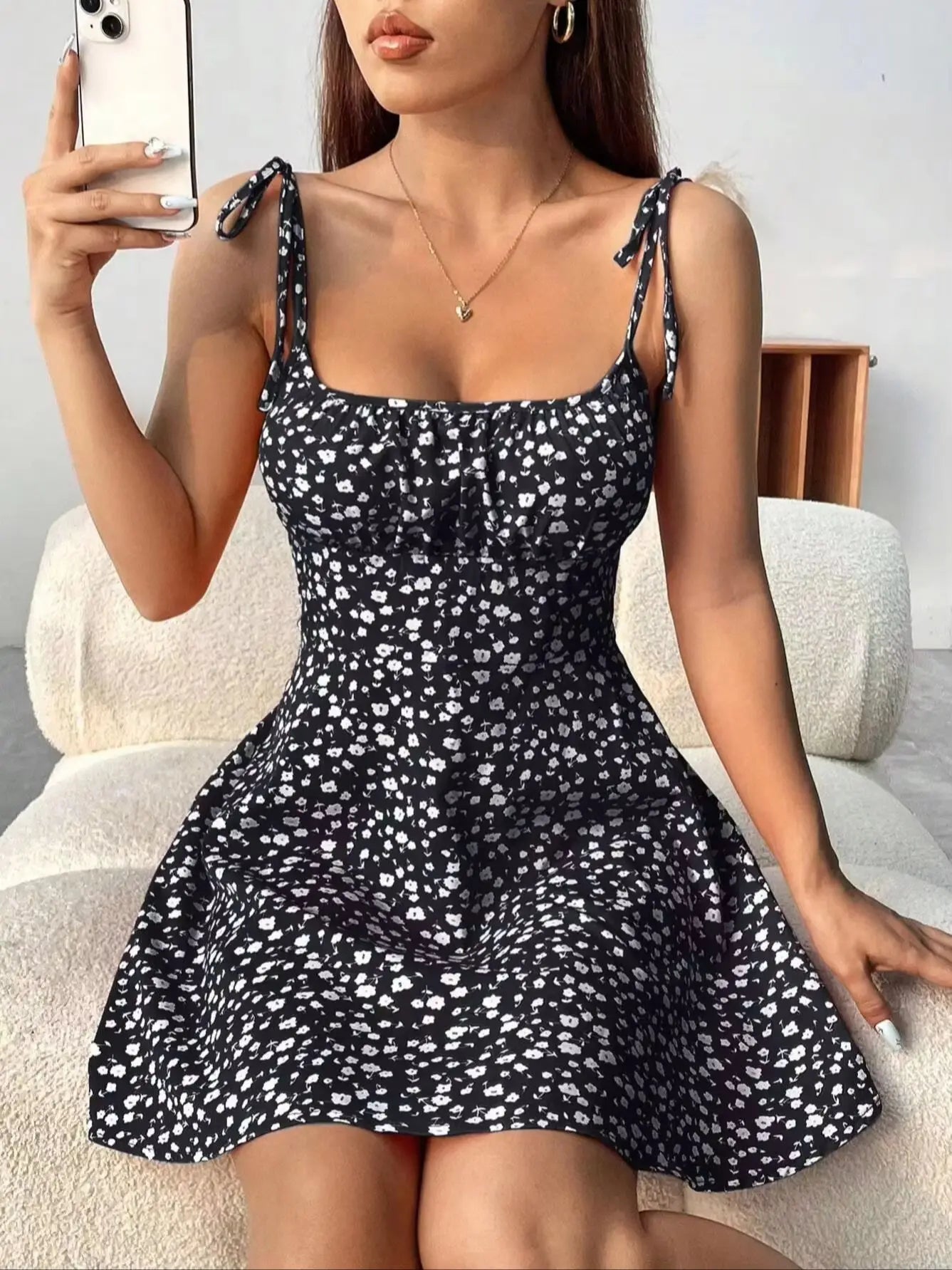 Floral A-Line Mini Dress — Women's | Fitted Bodice | Feminine Summer Essential