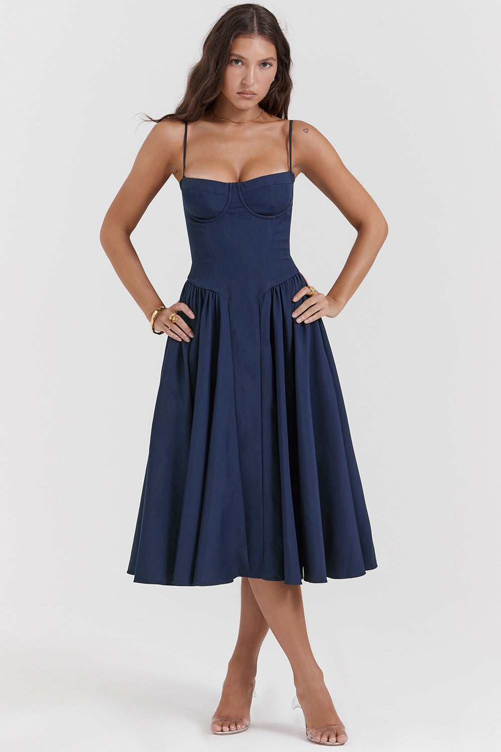 Lark — Sleeveless Woven Midi Dress | Structured Bodice | Timeless Everyday