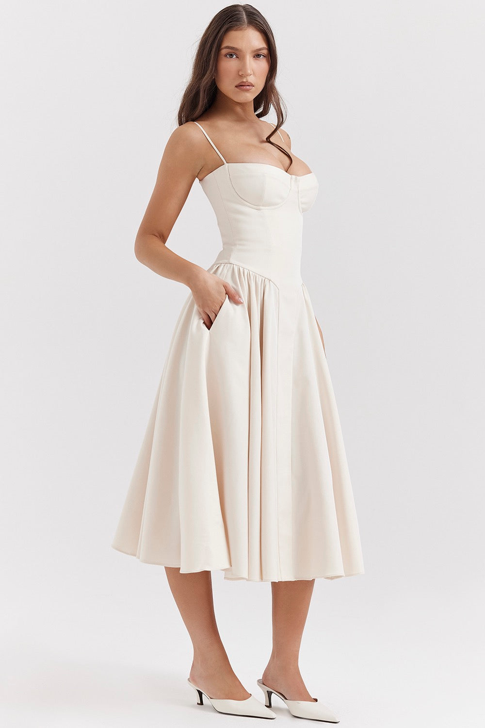 Lark — Sleeveless Woven Midi Dress | Structured Bodice | Timeless Everyday