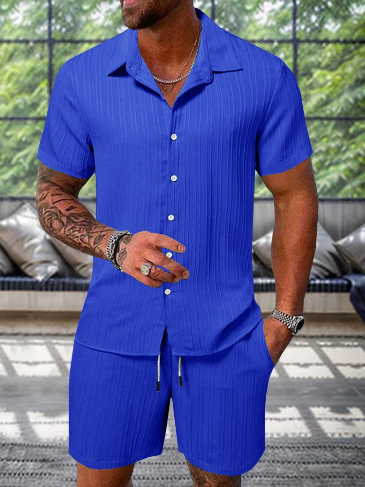 Textured Woven Shirt & Pants Set — Men's | Relaxed Fit | Weekend & Resort