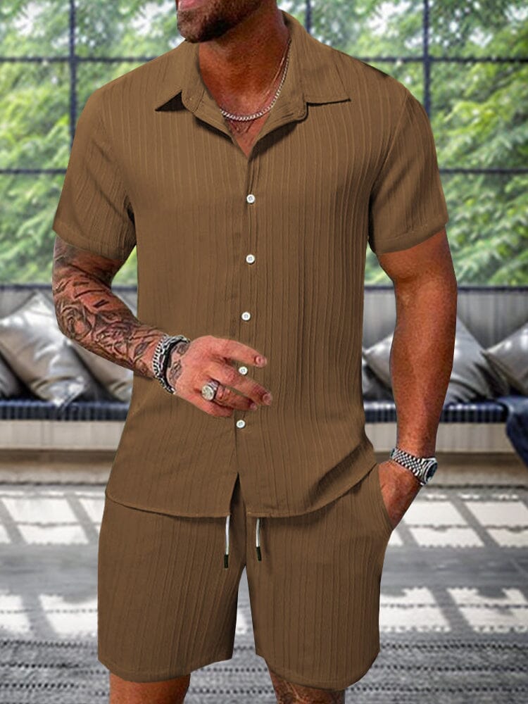 Textured Woven Shirt & Pants Set — Men's | Relaxed Fit | Weekend & Resort