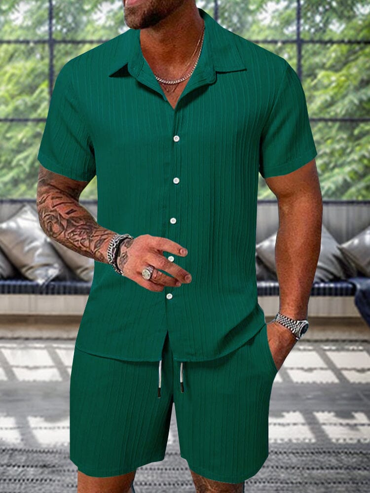 Textured Woven Shirt & Pants Set — Men's | Relaxed Fit | Weekend & Resort
