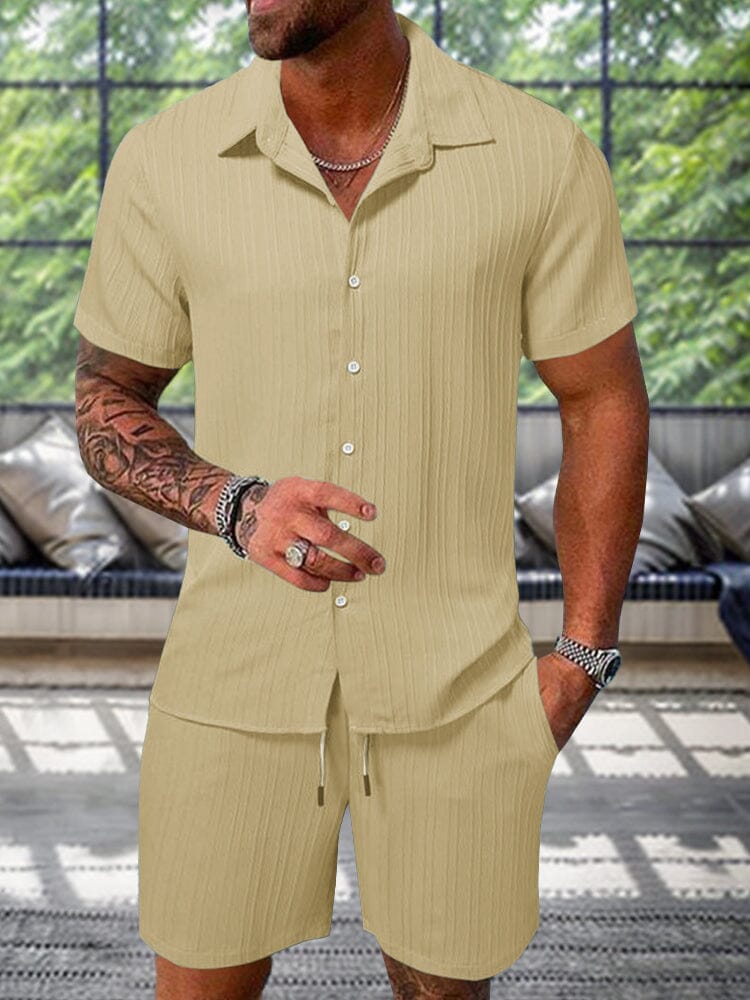 Textured Woven Shirt & Pants Set — Men's | Relaxed Fit | Weekend & Resort