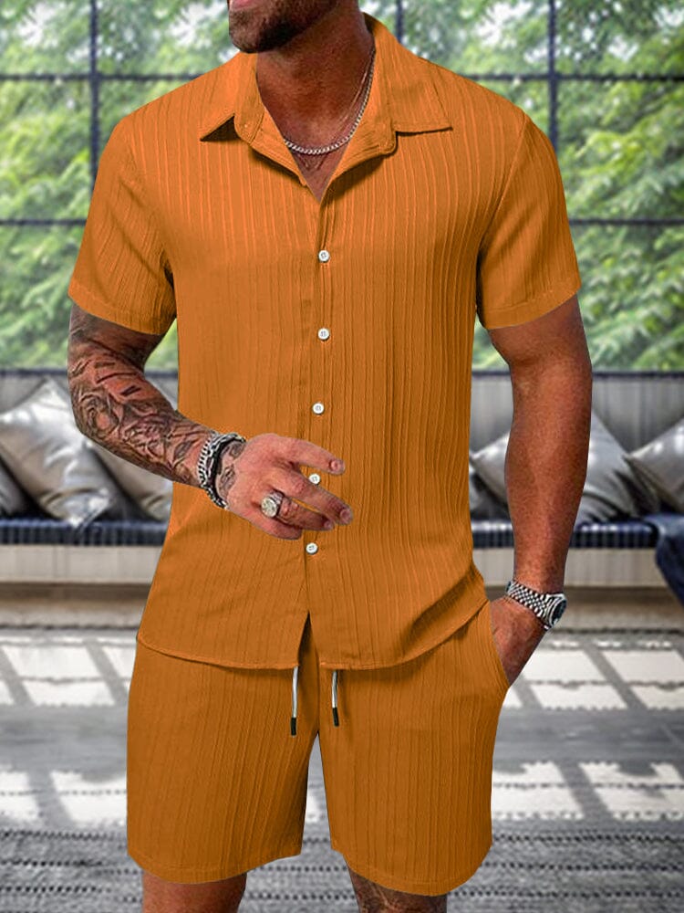 Textured Woven Shirt & Pants Set — Men's | Relaxed Fit | Weekend & Resort