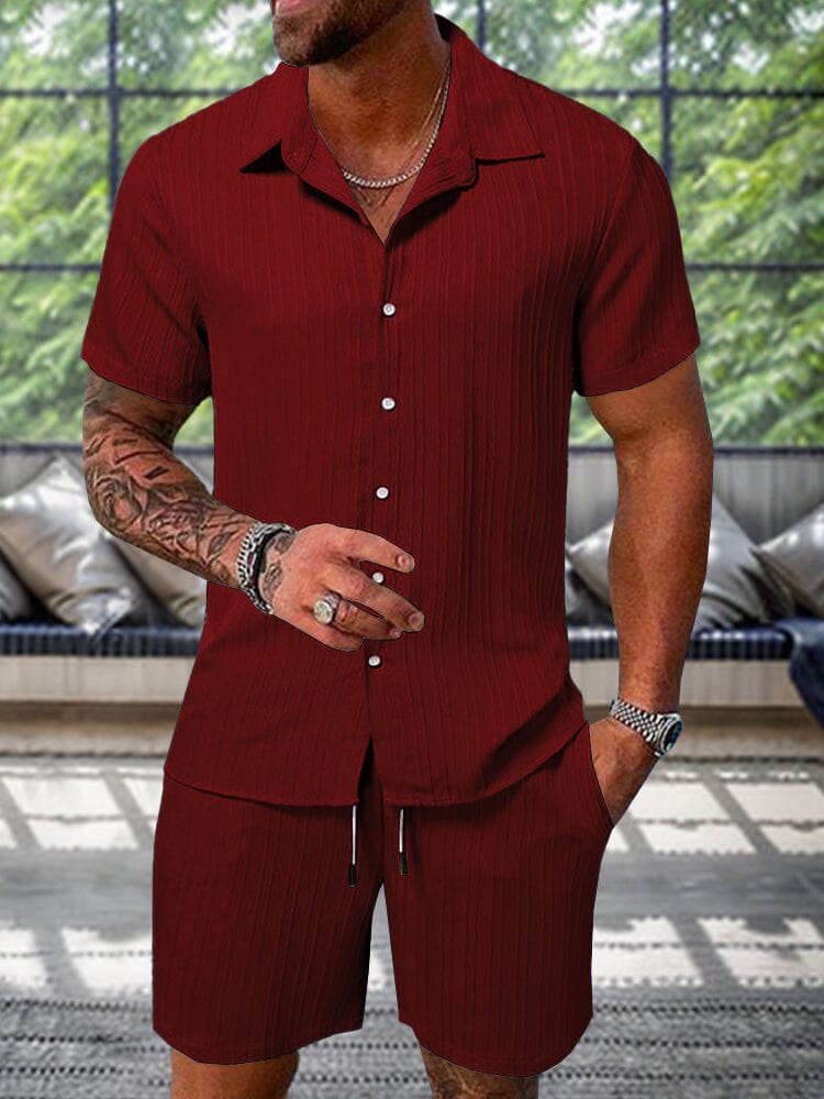 Textured Woven Shirt & Pants Set — Men's | Relaxed Fit | Weekend & Resort