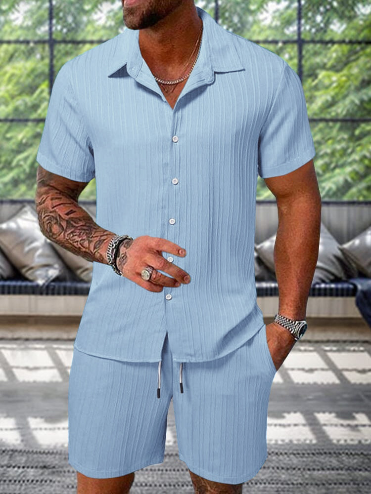 Textured Woven Shirt & Pants Set — Men's | Relaxed Fit | Weekend & Resort