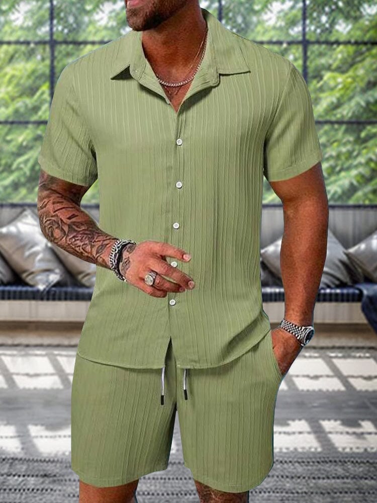 Textured Woven Shirt & Pants Set — Men's | Relaxed Fit | Weekend & Resort