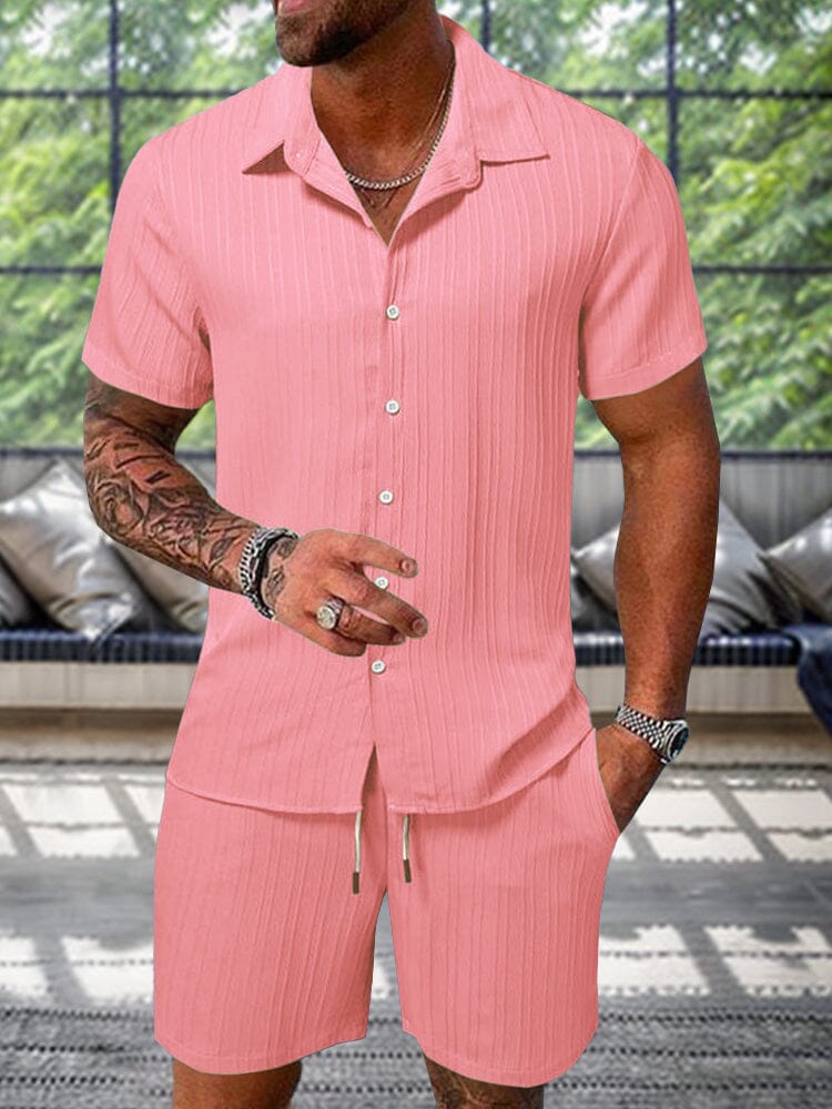 Textured Woven Shirt & Pants Set — Men's | Relaxed Fit | Weekend & Resort