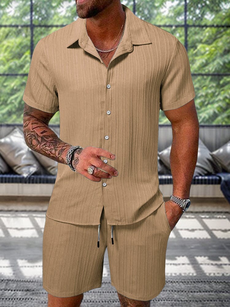 Textured Woven Shirt & Pants Set — Men's | Relaxed Fit | Weekend & Resort